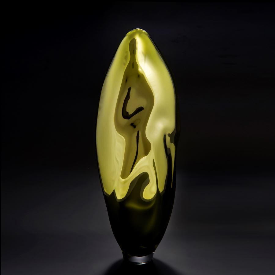 handblown and sculpted decorative glass ornamental vase in grey and silver 